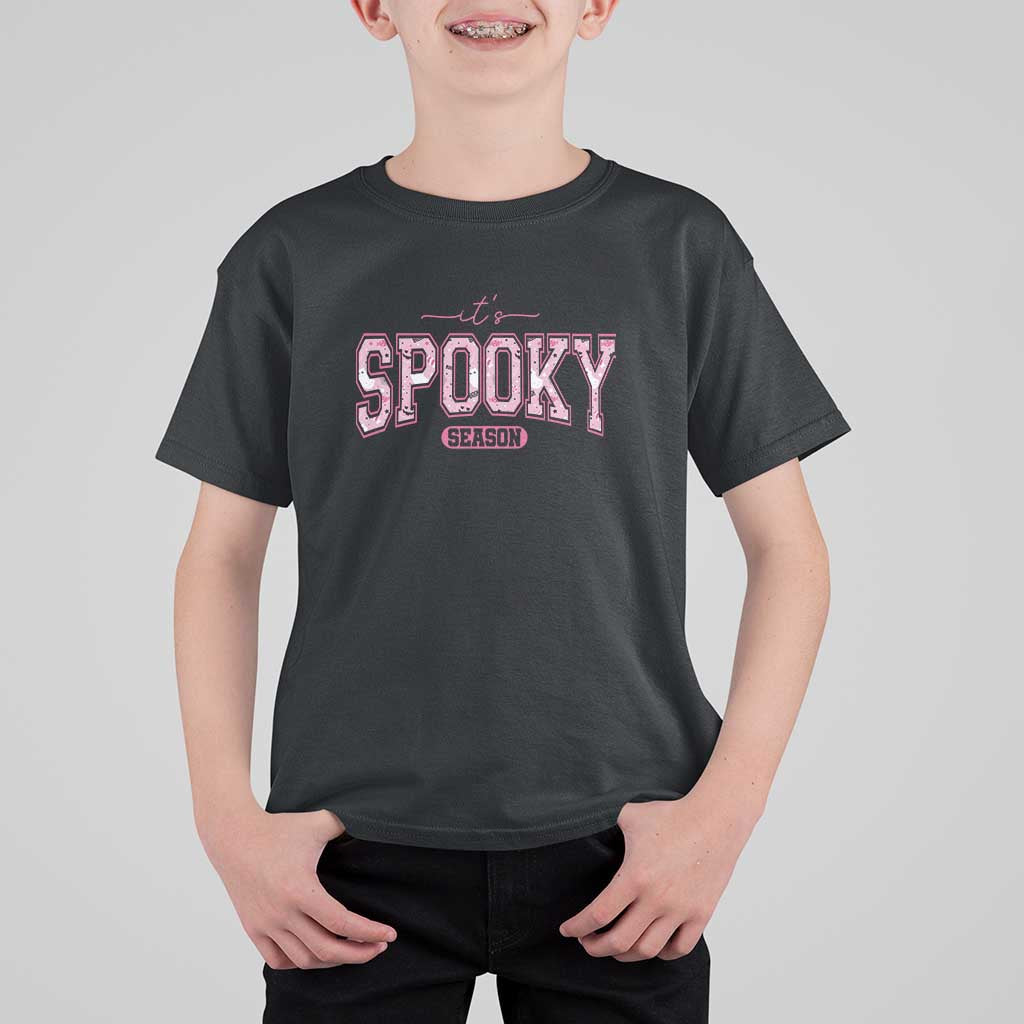 Funny Halloween T Shirt For Kid It's Spooky Season Pink Pumpkin Cute Cat - Wonder Print Shop
