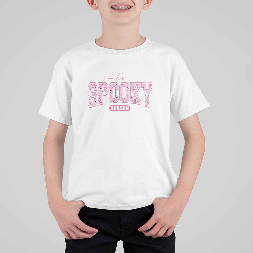 Funny Halloween T Shirt For Kid It's Spooky Season Pink Pumpkin Cute Cat - Wonder Print Shop