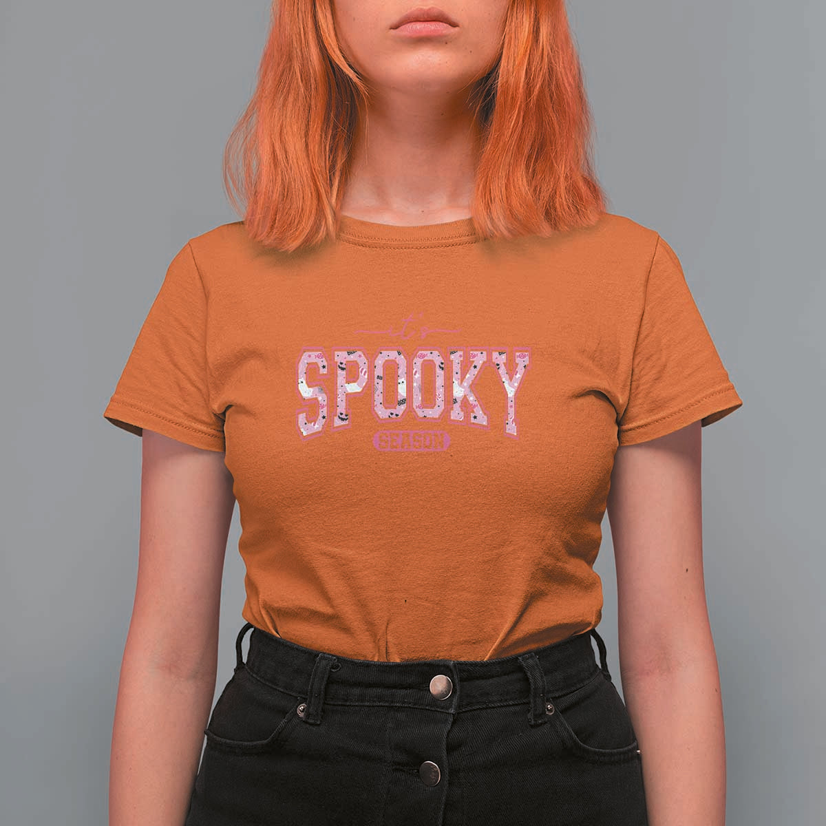 Funny Halloween T Shirt For Women It's Spooky Season Pink Pumpkin Cute Cat - Wonder Print Shop