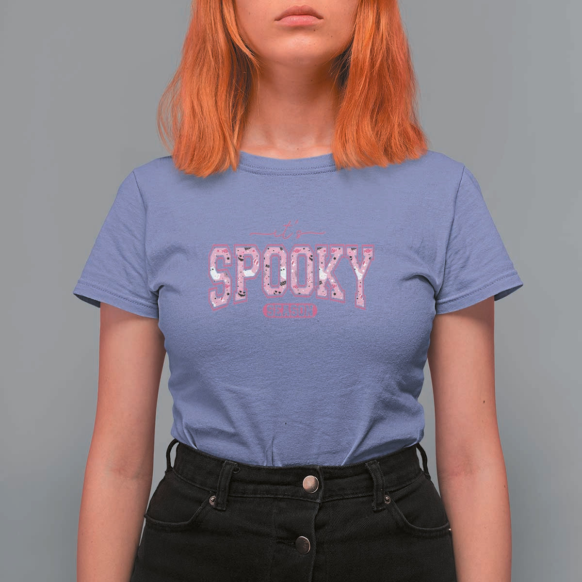 Funny Halloween T Shirt For Women It's Spooky Season Pink Pumpkin Cute Cat - Wonder Print Shop