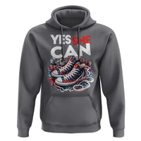 Harris 2024 Hoodie Yes She Can Chucks And Pearls American Flag - Wonder Print Shop