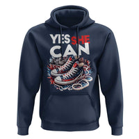 Harris 2024 Hoodie Yes She Can Chucks And Pearls American Flag - Wonder Print Shop