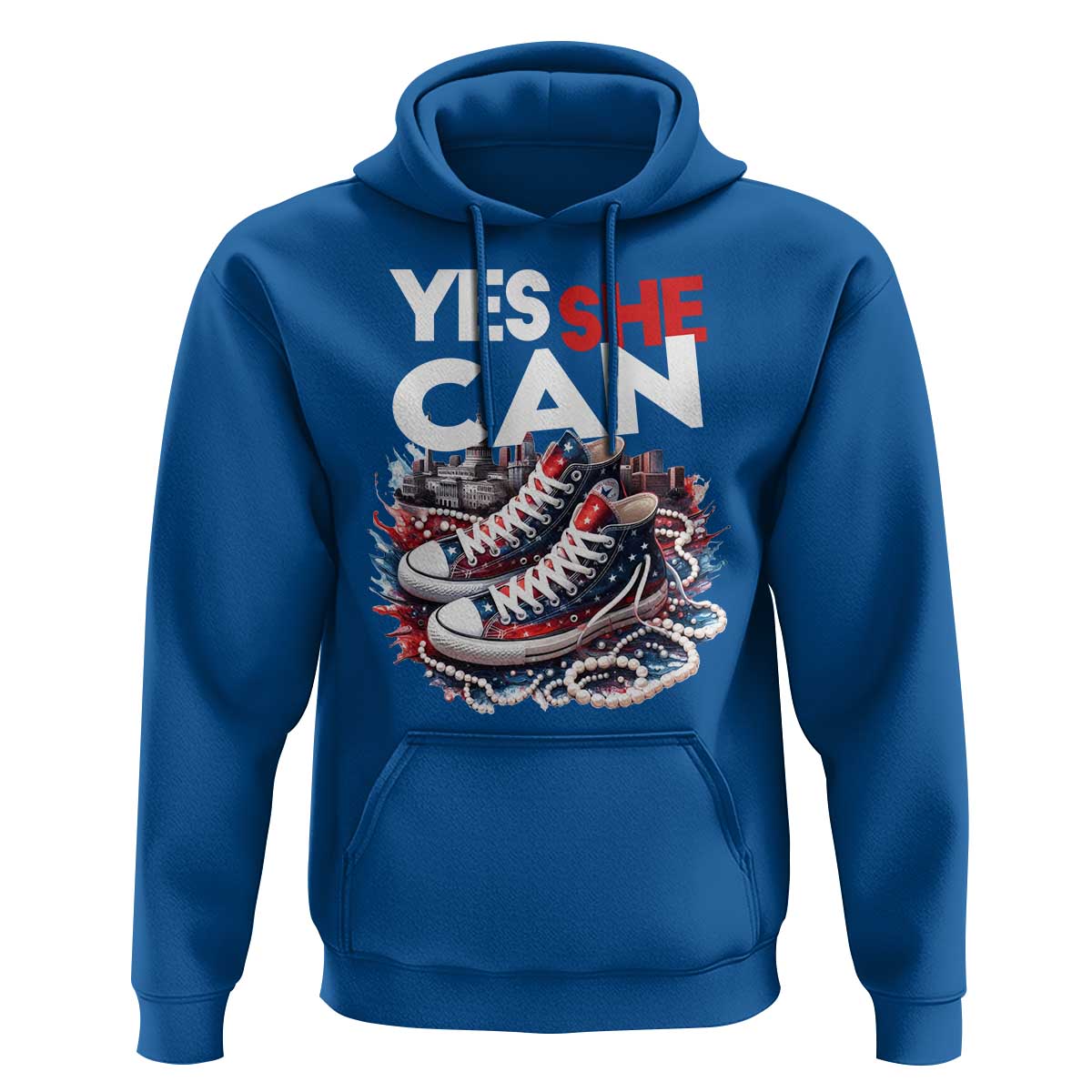 Harris 2024 Hoodie Yes She Can Chucks And Pearls American Flag - Wonder Print Shop