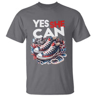 Harris 2024 T Shirt Yes She Can Chucks And Pearls American Flag - Wonder Print Shop