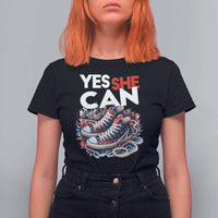 Harris 2024 T Shirt For Women Yes She Can Chucks And Pearls American Flag - Wonder Print Shop