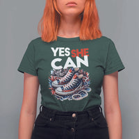 Harris 2024 T Shirt For Women Yes She Can Chucks And Pearls American Flag - Wonder Print Shop