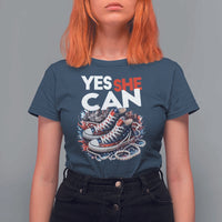 Harris 2024 T Shirt For Women Yes She Can Chucks And Pearls American Flag - Wonder Print Shop
