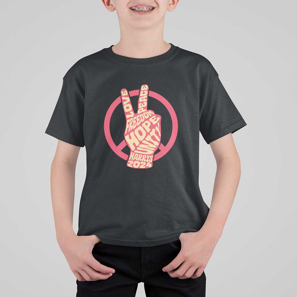 Harris 2024 T Shirt For Kid Love Peace Freedom Hope Unity Peace Sign - Wonder Print Shop