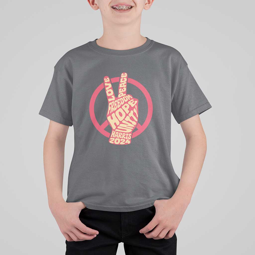 Harris 2024 T Shirt For Kid Love Peace Freedom Hope Unity Peace Sign - Wonder Print Shop