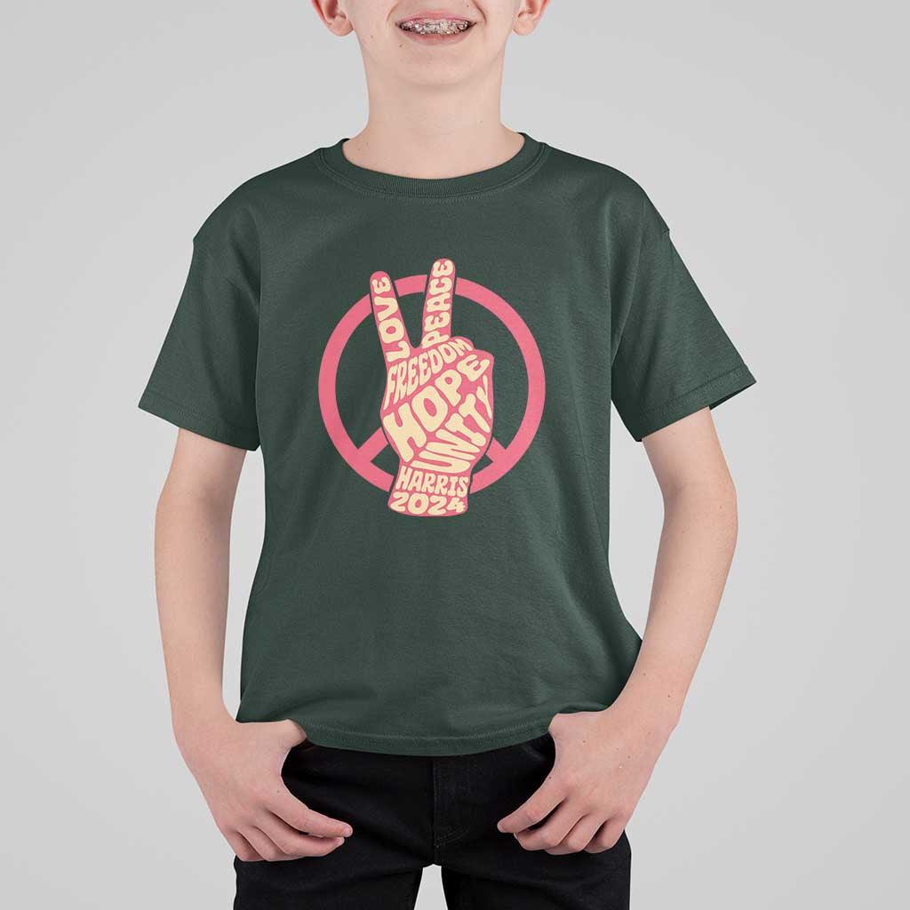 Harris 2024 T Shirt For Kid Love Peace Freedom Hope Unity Peace Sign - Wonder Print Shop