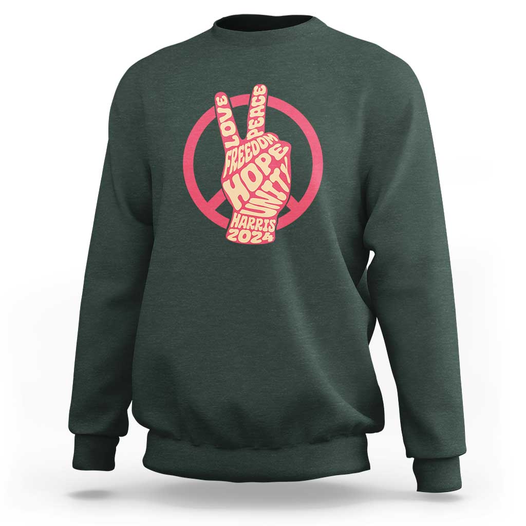 Harris 2024 Sweatshirt Love Peace Freedom Hope Unity Peace Sign - Wonder Print Shop