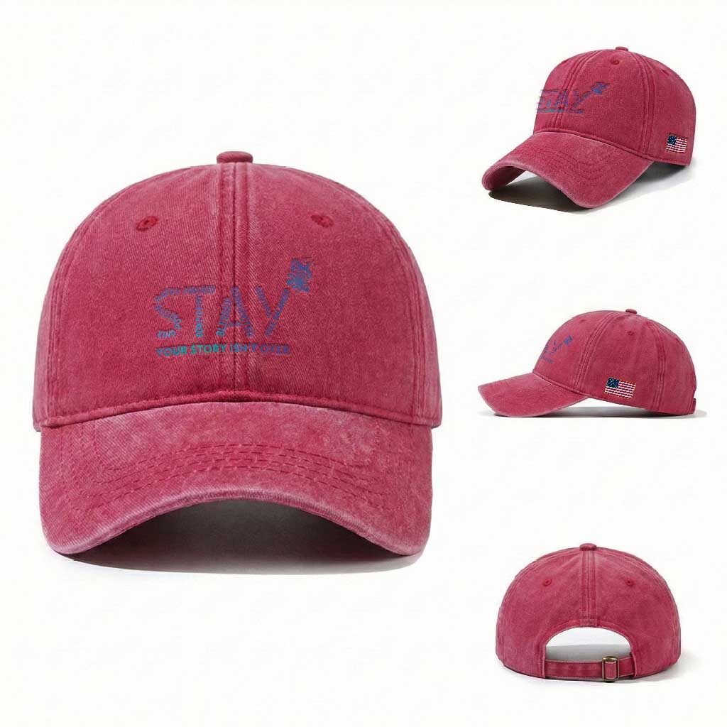 Suicide Prevention Awareness Washed Cotton Baseball Cap Stay Your Story Isn't Over Butterfly Semicolon