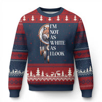 Native Americans Ugly Christmas Sweater I'm Not As White As I Look Vintage Wolf Dreamcatcher - Wonder Print Shop