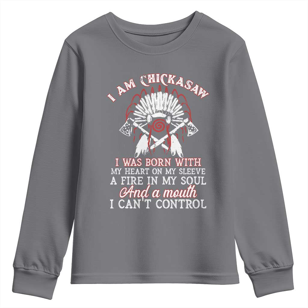 Chickasaw Indians Youth Sweatshirt I Am Chickasaw I Was Born With My Heart On My Sleeve War Bonnet - Wonder Print Shop