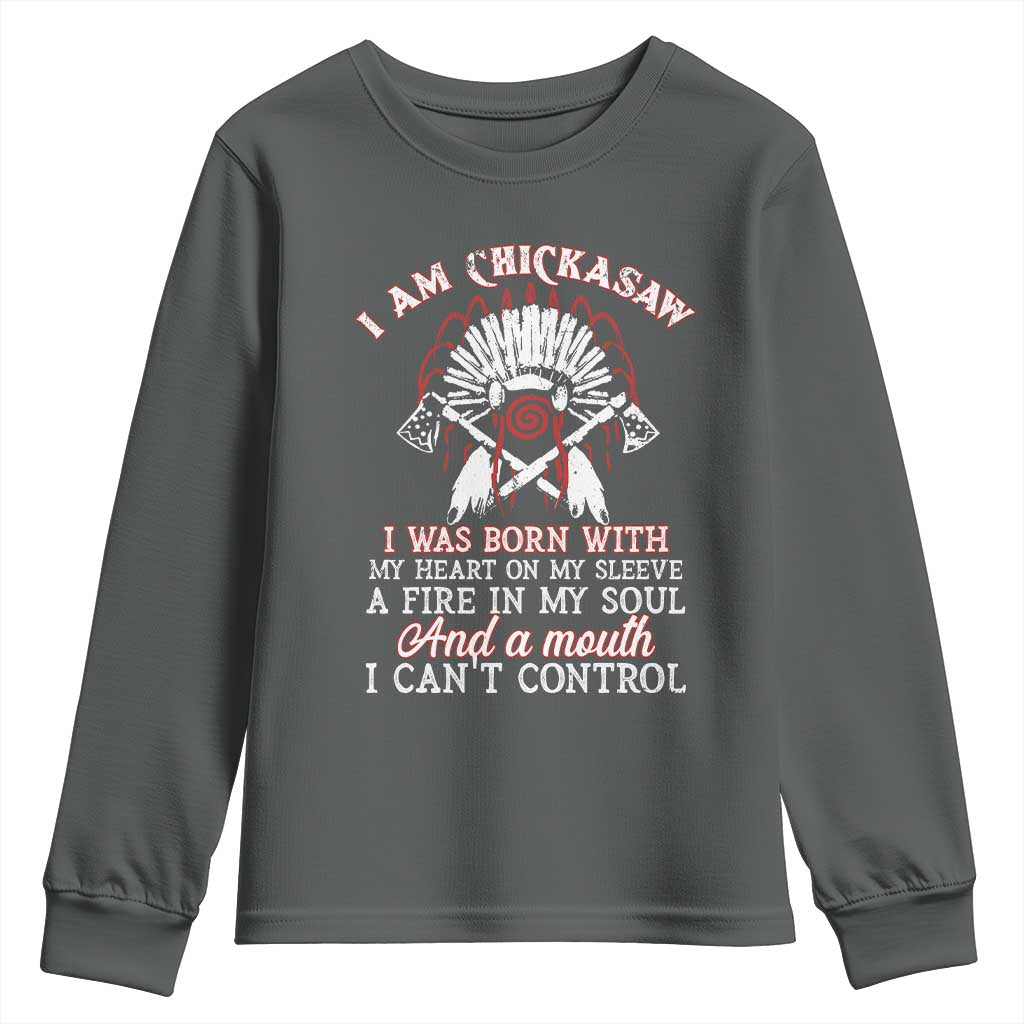 Chickasaw Indians Youth Sweatshirt I Am Chickasaw I Was Born With My Heart On My Sleeve War Bonnet - Wonder Print Shop