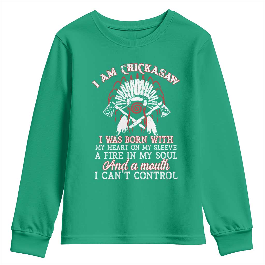 Chickasaw Indians Youth Sweatshirt I Am Chickasaw I Was Born With My Heart On My Sleeve War Bonnet - Wonder Print Shop