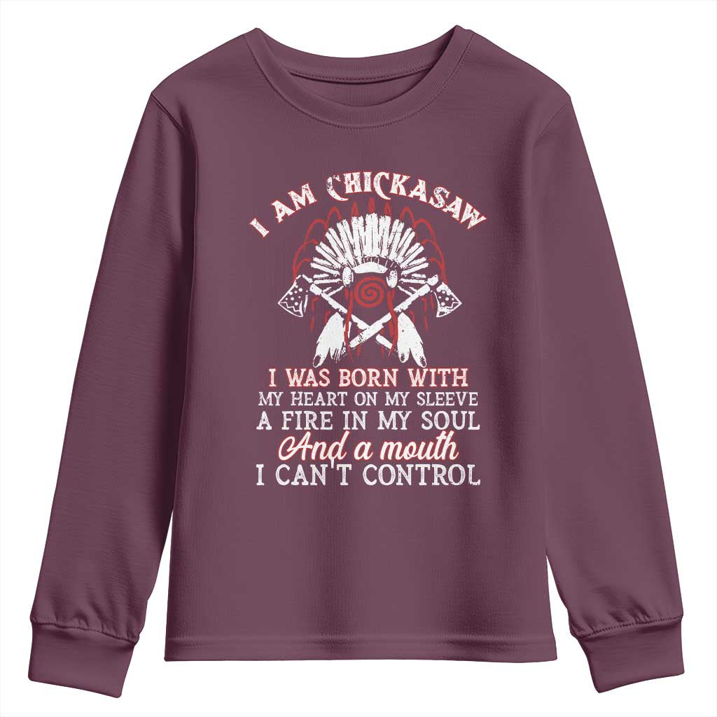 Chickasaw Indians Youth Sweatshirt I Am Chickasaw I Was Born With My Heart On My Sleeve War Bonnet - Wonder Print Shop