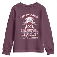 Chickasaw Indians Youth Sweatshirt I Am Chickasaw I Was Born With My Heart On My Sleeve War Bonnet - Wonder Print Shop