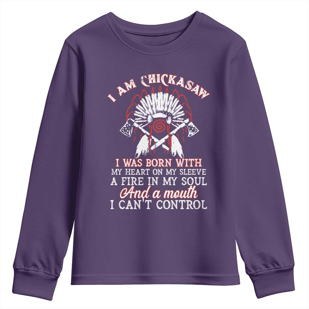 Chickasaw Indians Youth Sweatshirt I Am Chickasaw I Was Born With My Heart On My Sleeve War Bonnet - Wonder Print Shop