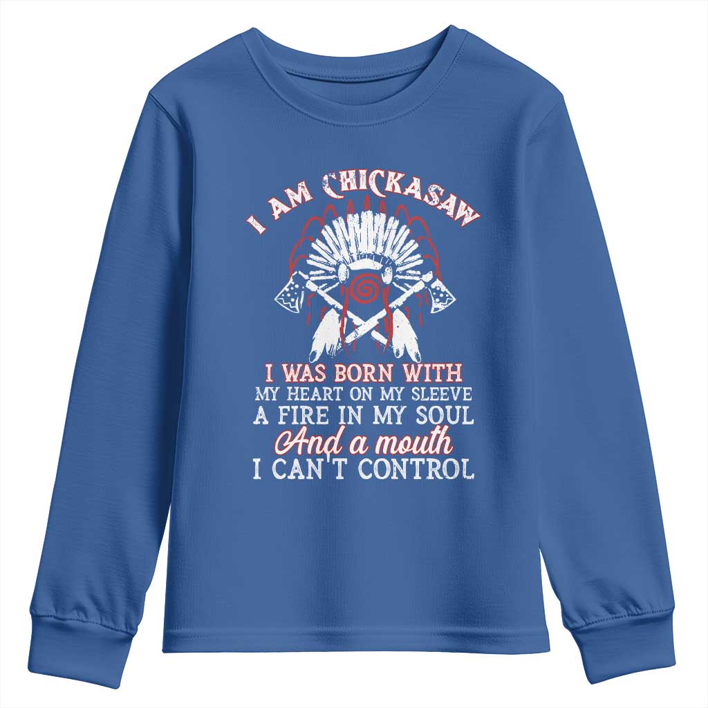 Chickasaw Indians Youth Sweatshirt I Am Chickasaw I Was Born With My Heart On My Sleeve War Bonnet - Wonder Print Shop