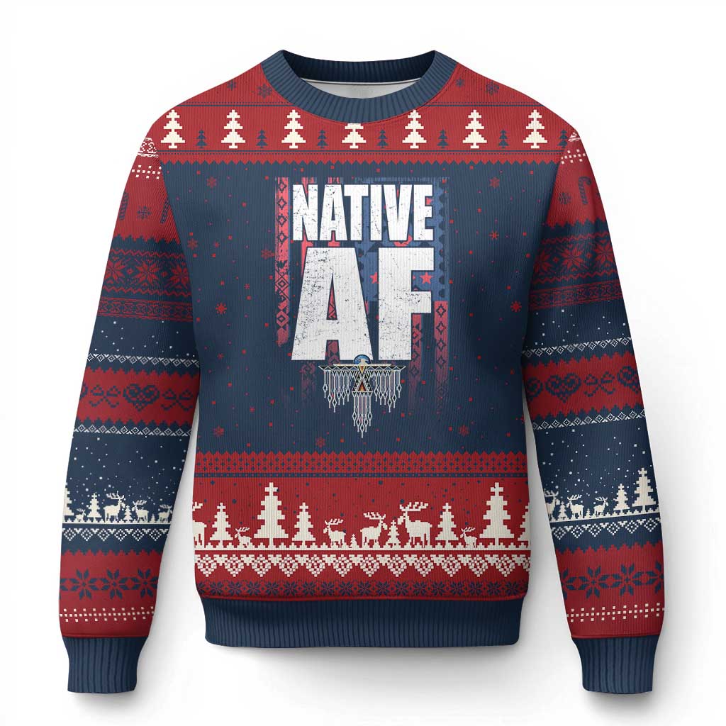 Native American Indian Ugly Christmas Sweater Native AF Indigenous Vintage Thunderbird - Wonder Print Shop