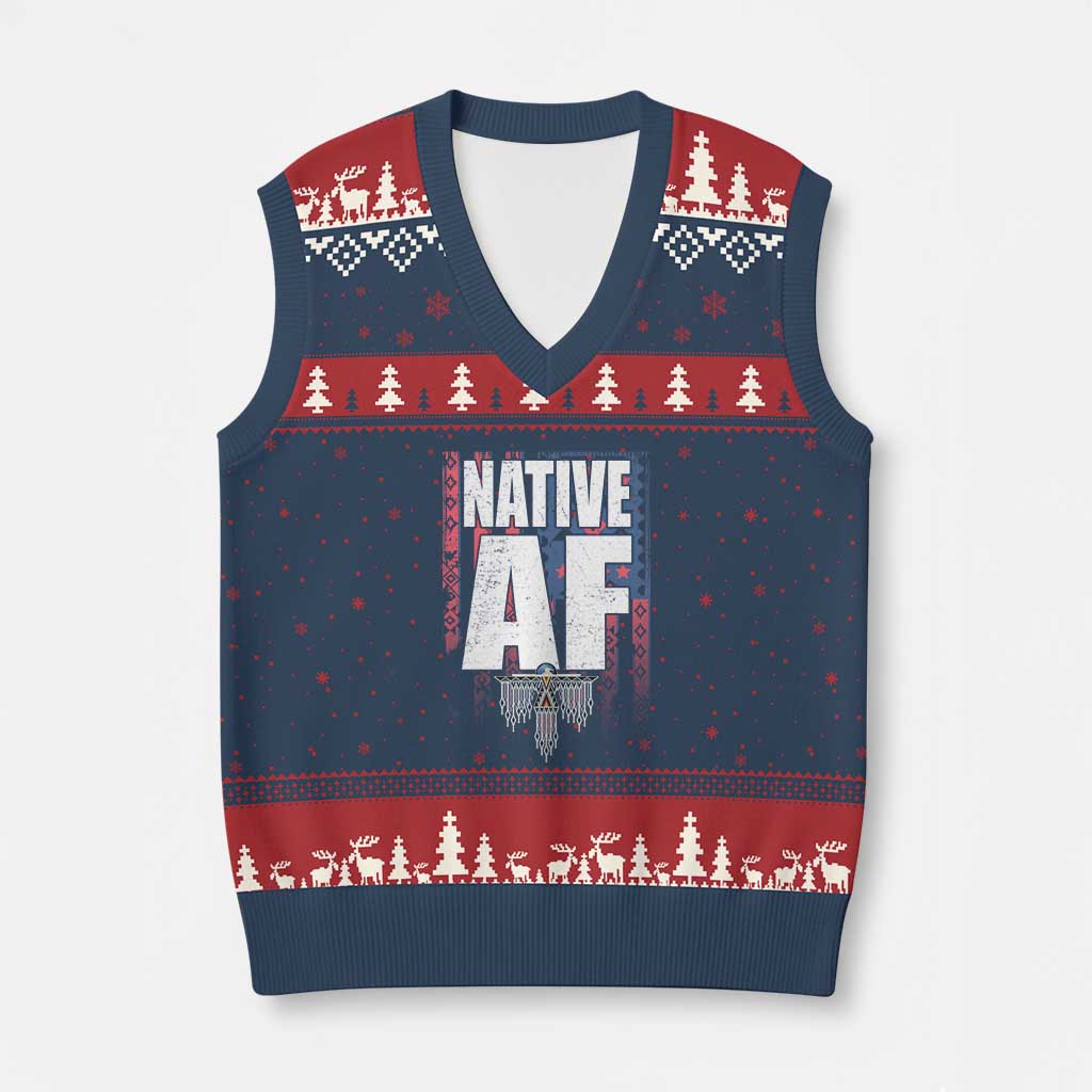 Native American Indian V-Neck Knit Sweater Vest Native AF Indigenous Vintage Thunderbird - Wonder Print Shop