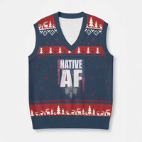 Native American Indian V-Neck Knit Sweater Vest Native AF Indigenous Vintage Thunderbird - Wonder Print Shop