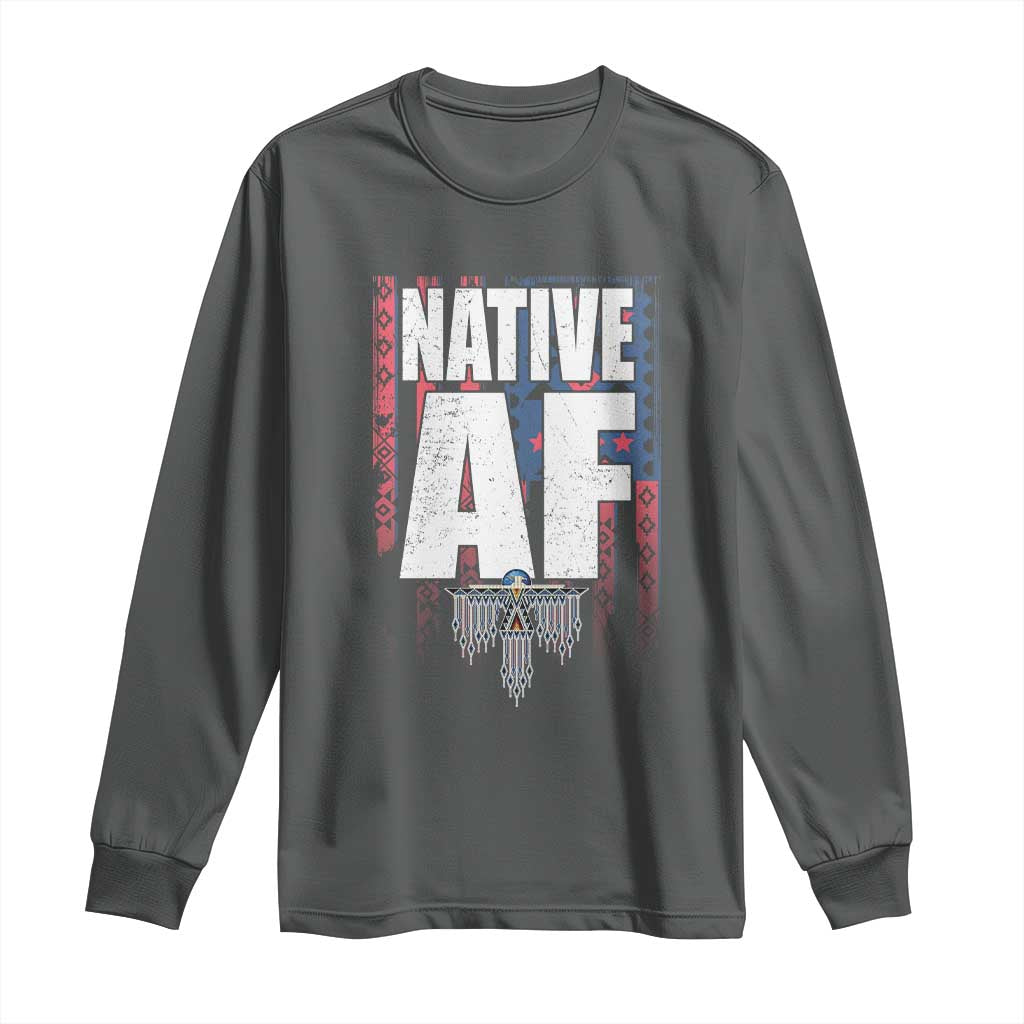 Native American Indian Long Sleeve Shirt Native AF Indigenous Vintage Thunderbird - Wonder Print Shop