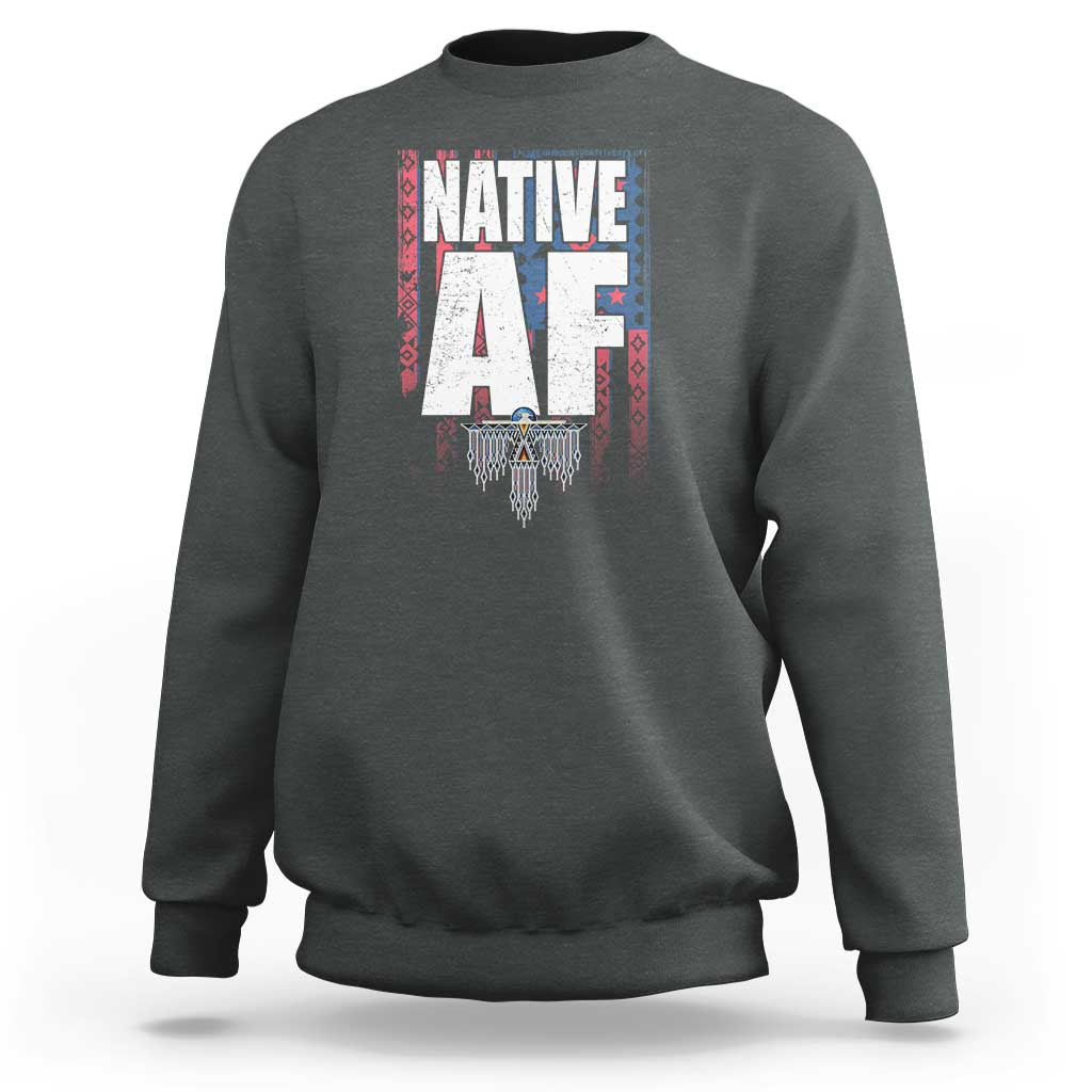Native American Indian Sweatshirt Native AF Indigenous Vintage Thunderbird - Wonder Print Shop