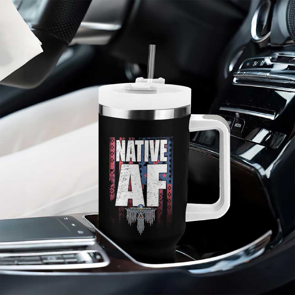 Native American Indian Tumbler With Handle Native AF Indigenous Vintage Thunderbird - Wonder Print Shop