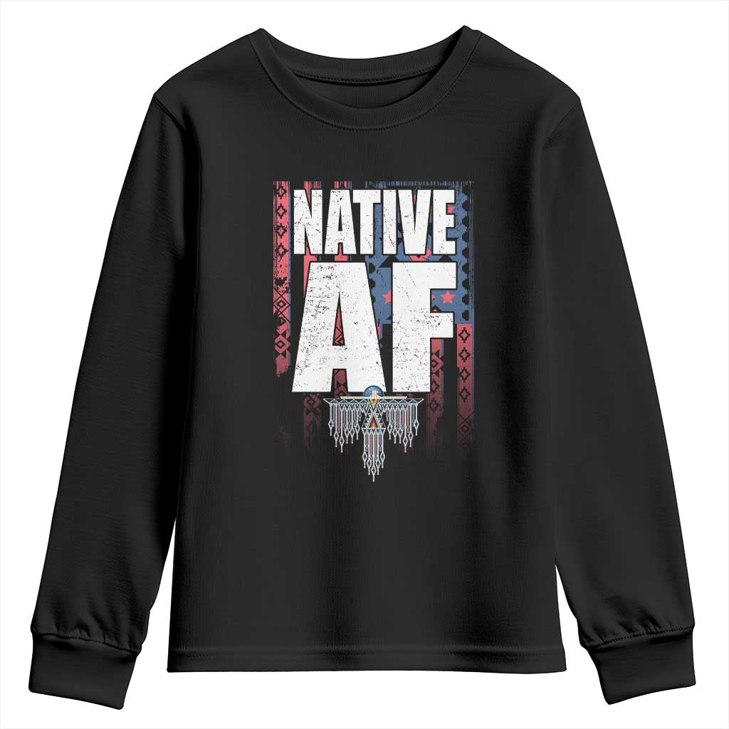 Native American Indian Youth Sweatshirt Native AF Indigenous Vintage Thunderbird - Wonder Print Shop