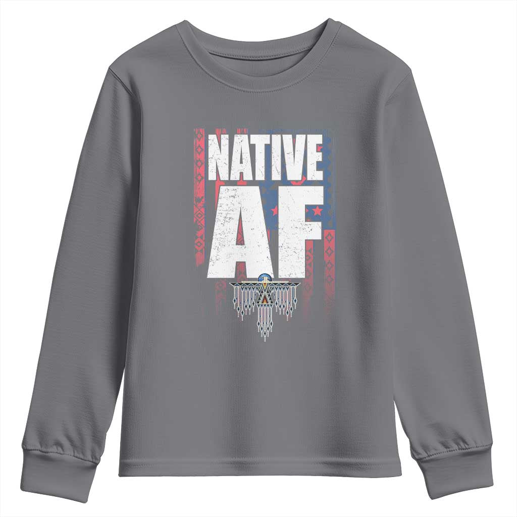 Native American Indian Youth Sweatshirt Native AF Indigenous Vintage Thunderbird - Wonder Print Shop