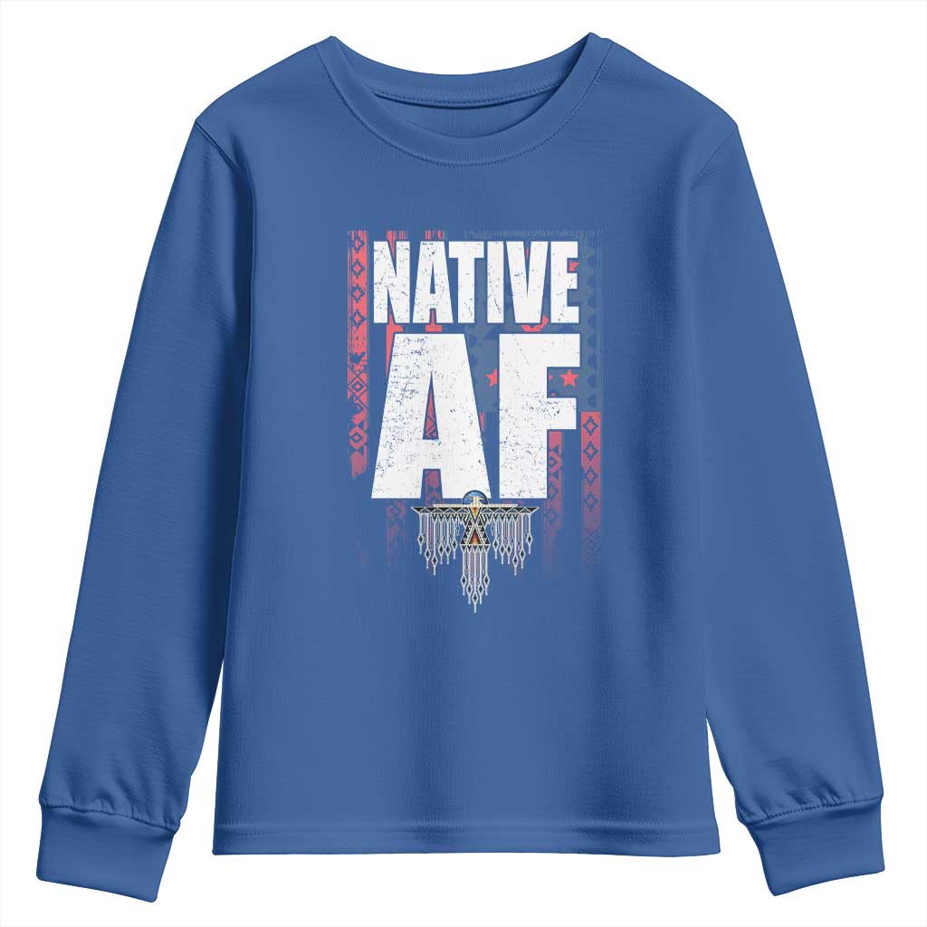 Native American Indian Youth Sweatshirt Native AF Indigenous Vintage Thunderbird - Wonder Print Shop