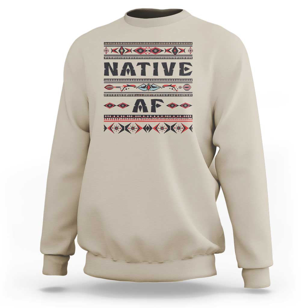 Native American Indian Sweatshirt Native AF Vintage Beadwork Indigenous Pride - Wonder Print Shop