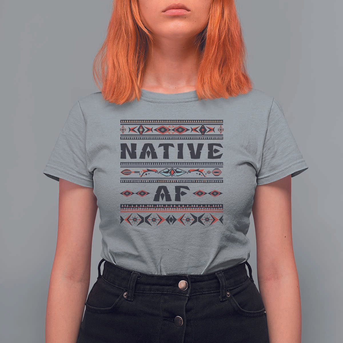 Native American Indian T Shirt For Women Native AF Vintage Beadwork Indigenous Pride - Wonder Print Shop