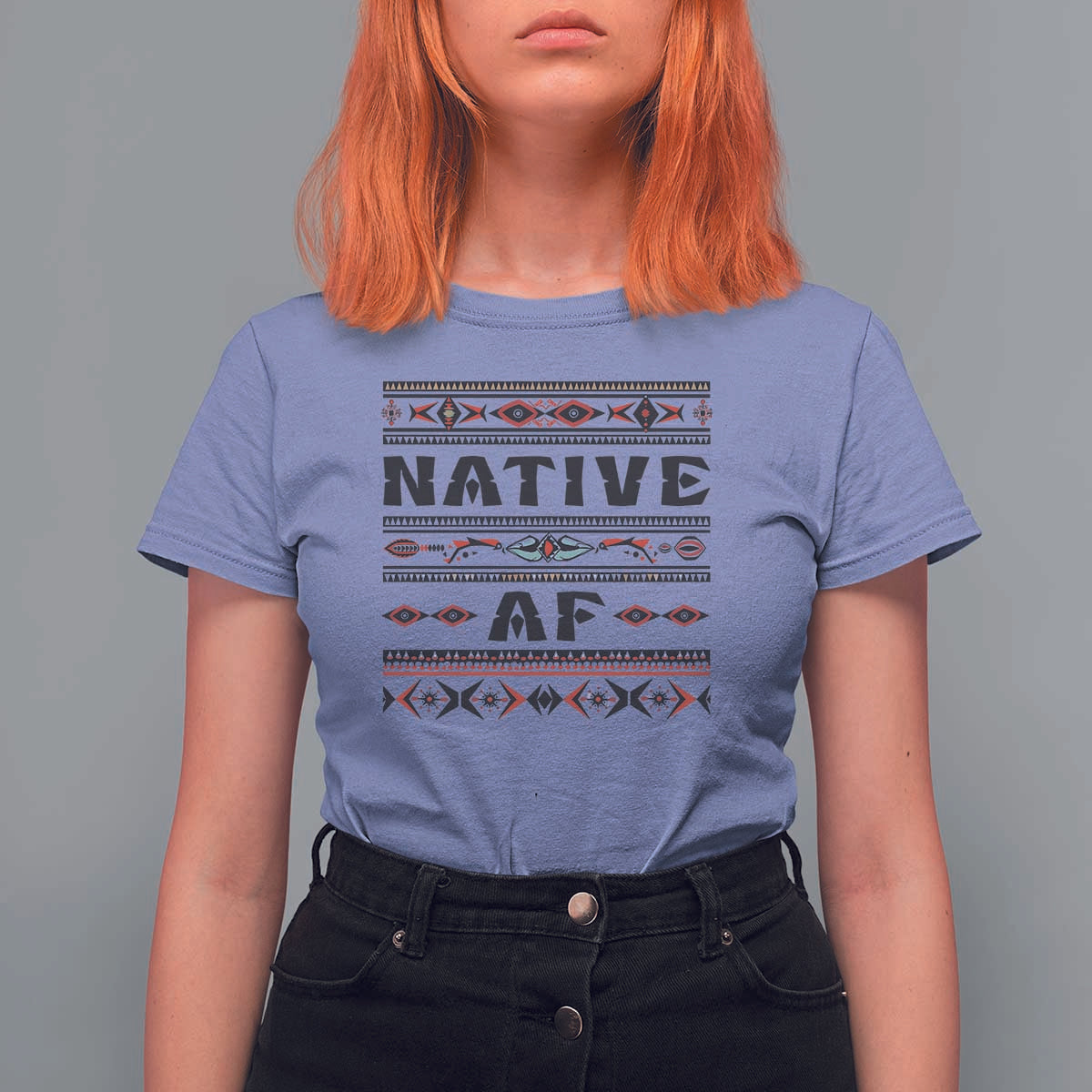 Native American Indian T Shirt For Women Native AF Vintage Beadwork Indigenous Pride - Wonder Print Shop