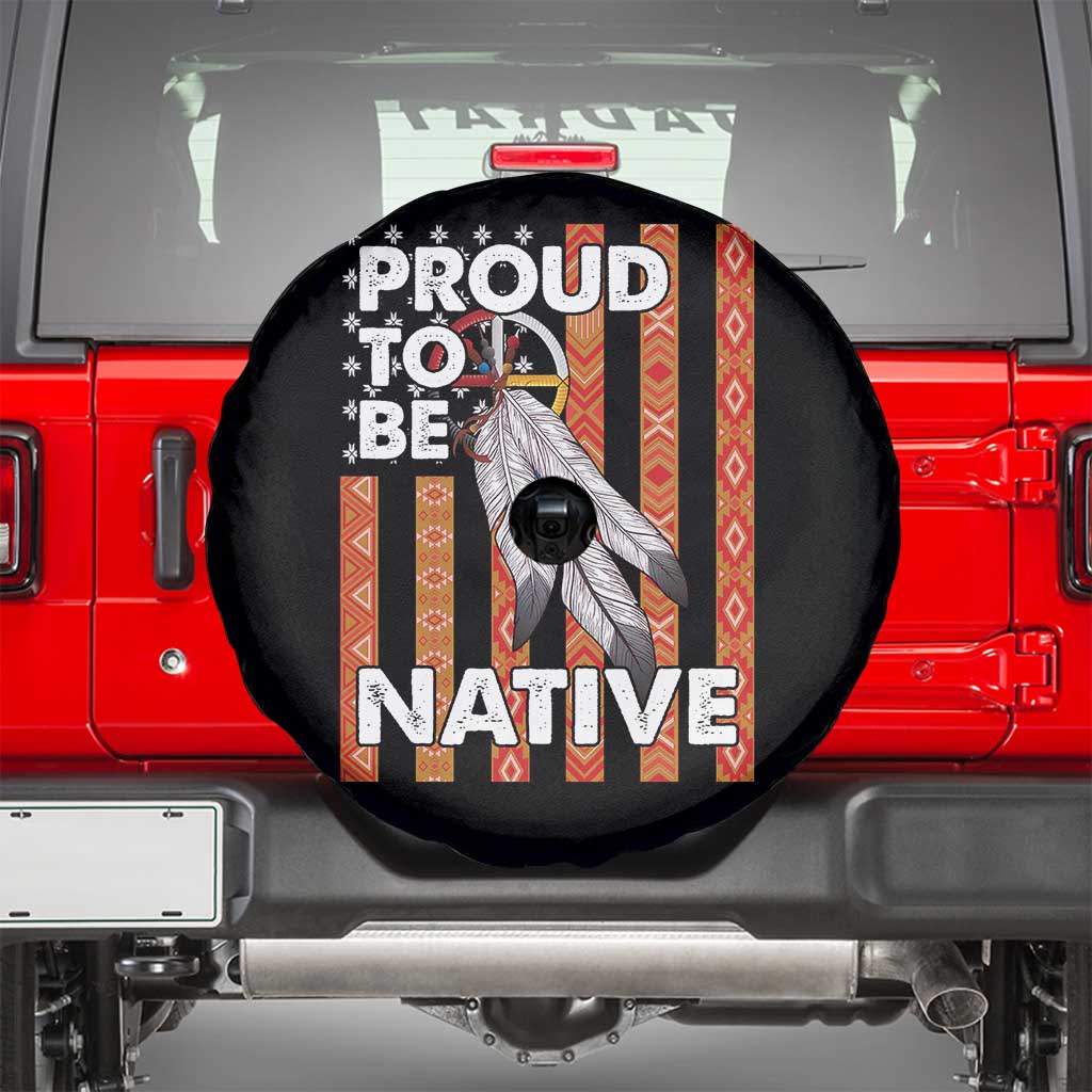 Native American Spare Tire Cover Proud To Be Native American Flag Tribal Prints Medicine Wheel - Wonder Print Shop