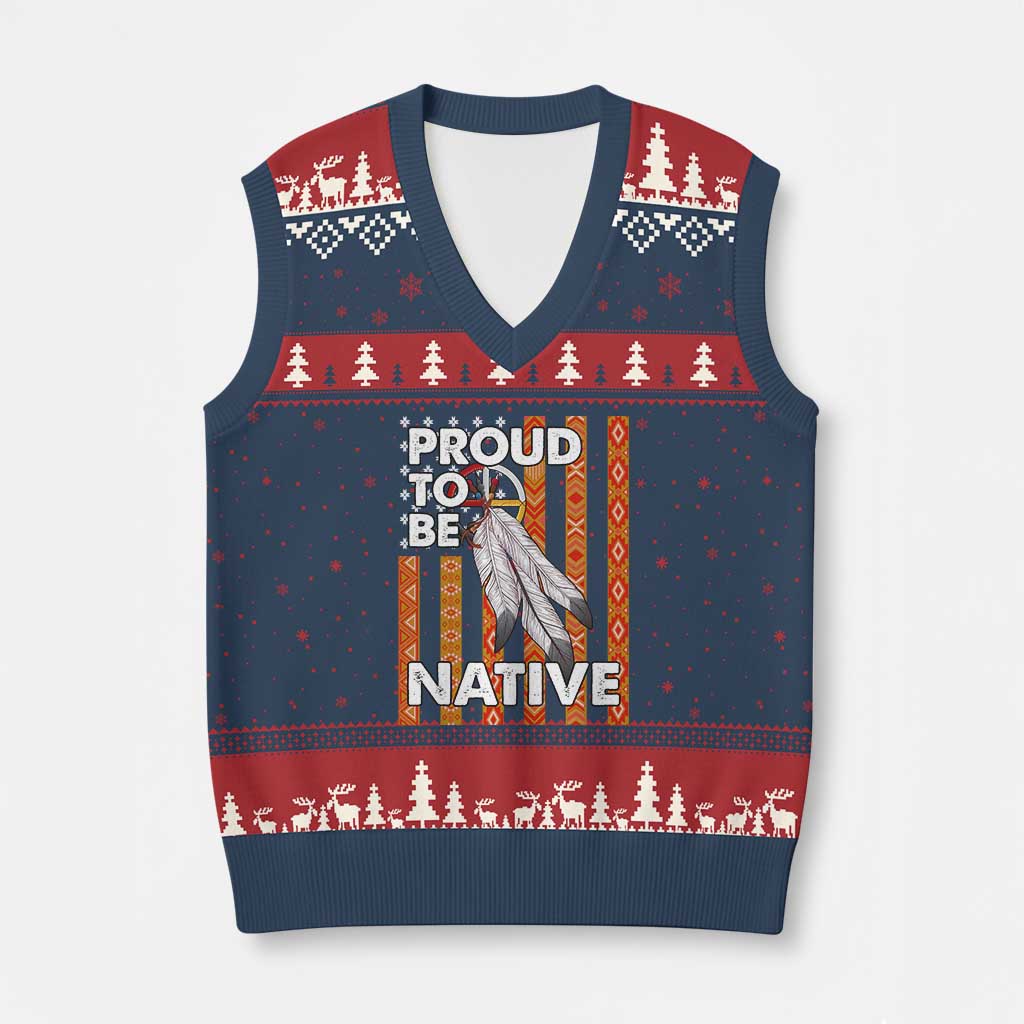 Native American V-Neck Knit Sweater Vest Proud To Be Native American Flag Tribal Prints Medicine Wheel - Wonder Print Shop