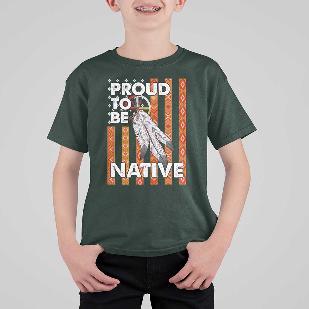 Native American T Shirt For Kid Proud To Be Native American Flag Tribal Prints Medicine Wheel - Wonder Print Shop