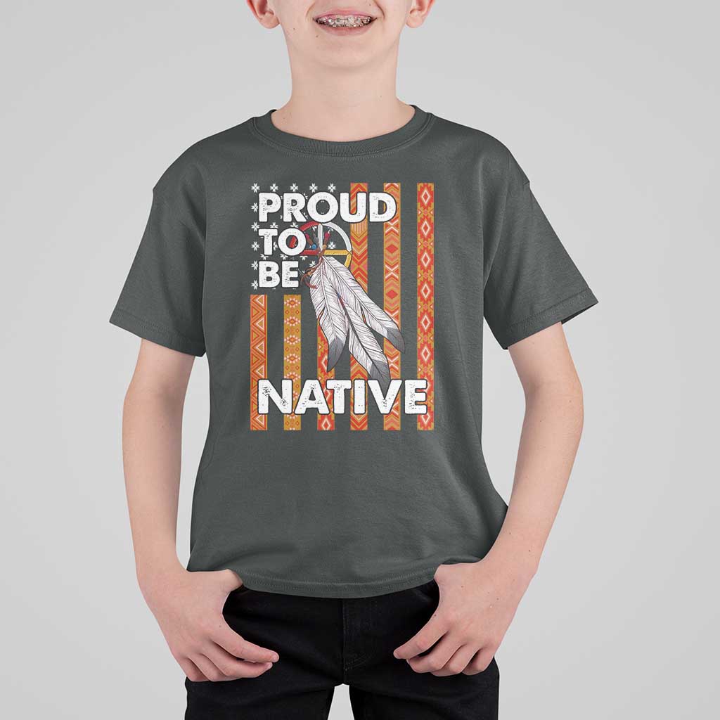 Native American T Shirt For Kid Proud To Be Native American Flag Tribal Prints Medicine Wheel - Wonder Print Shop
