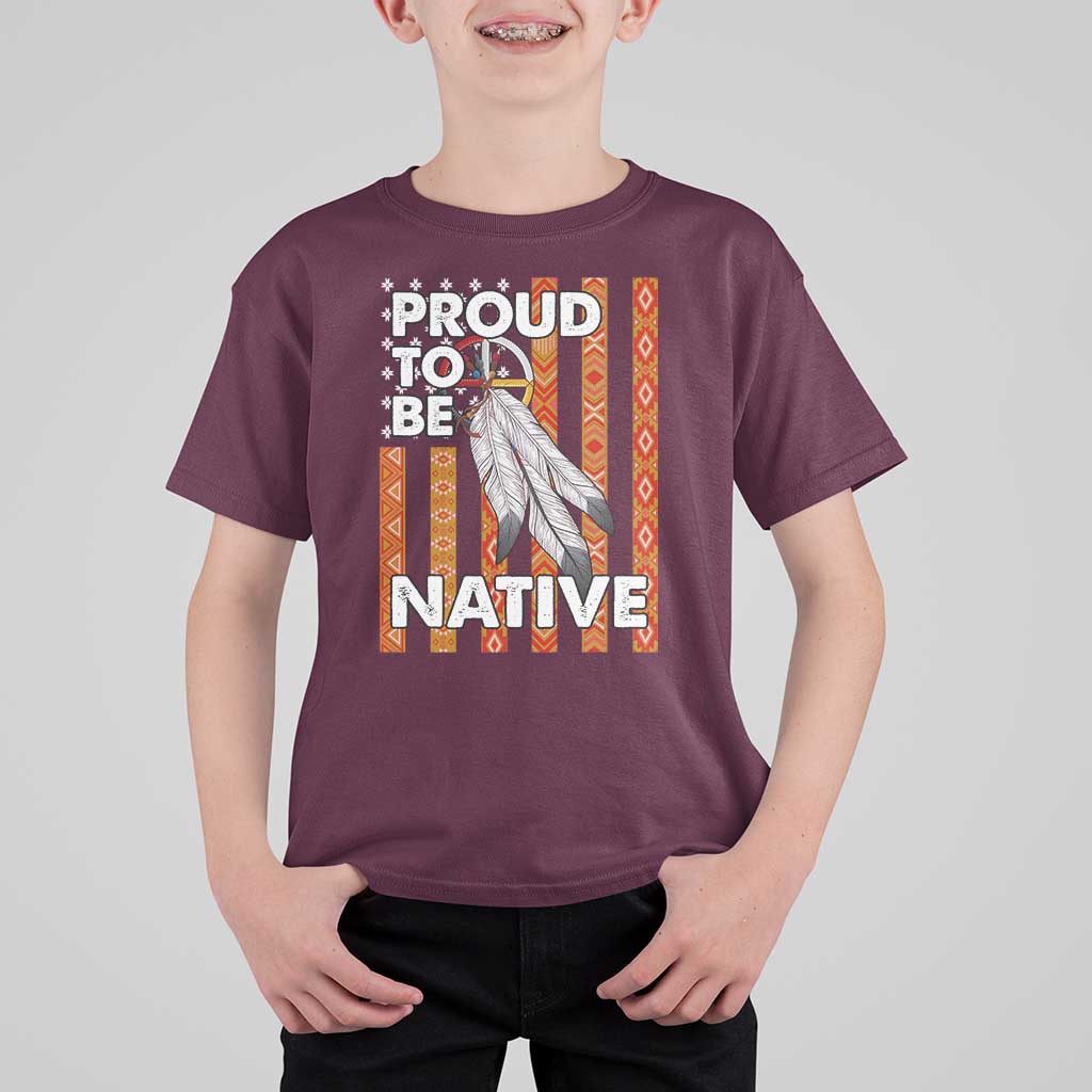 Native American T Shirt For Kid Proud To Be Native American Flag Tribal Prints Medicine Wheel - Wonder Print Shop