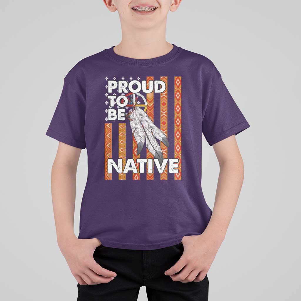 Native American T Shirt For Kid Proud To Be Native American Flag Tribal Prints Medicine Wheel - Wonder Print Shop