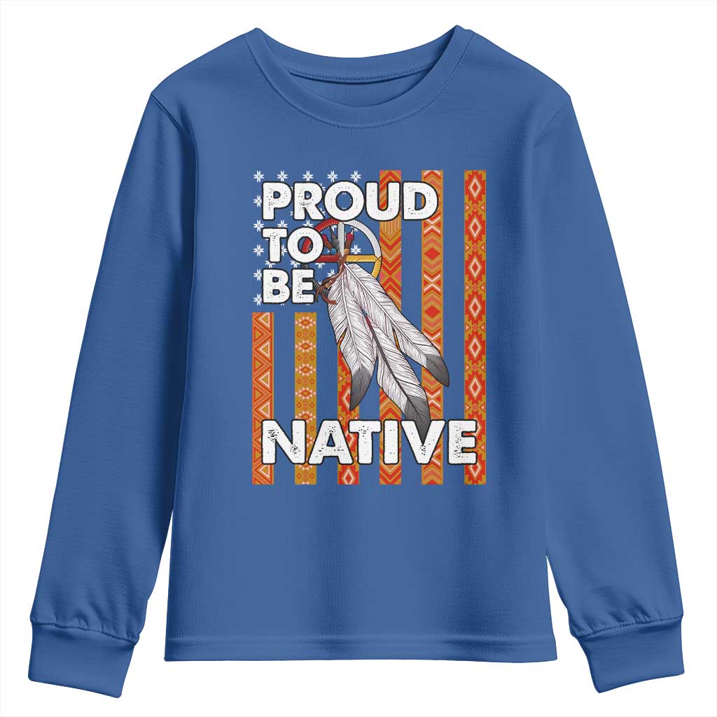Native American Youth Sweatshirt Proud To Be Native American Flag Tribal Prints Medicine Wheel - Wonder Print Shop
