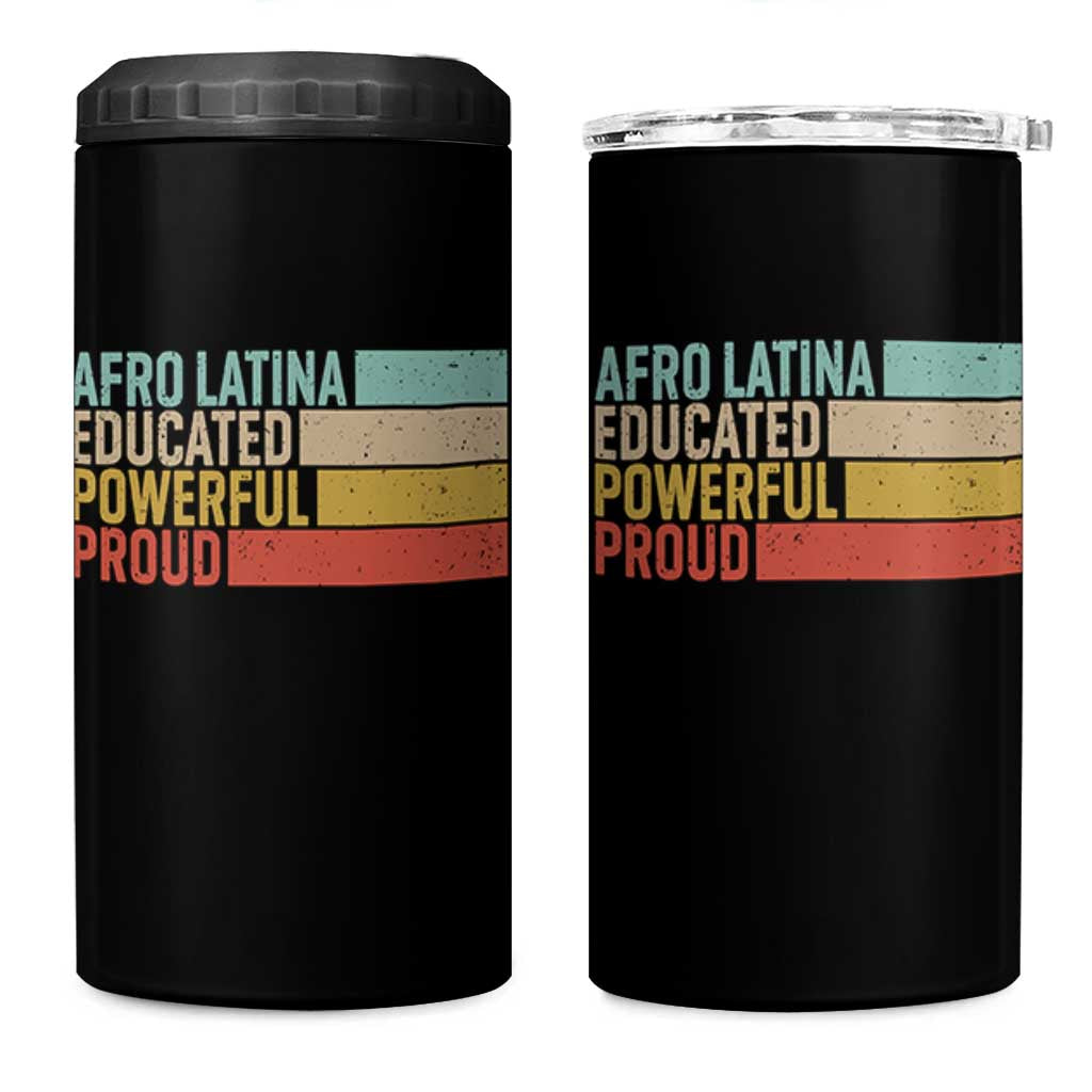 Afro Latina 4 in 1 Can Cooler Tumbler Educated Powerful Proud Hispanic Heritage Month - Wonder Print Shop