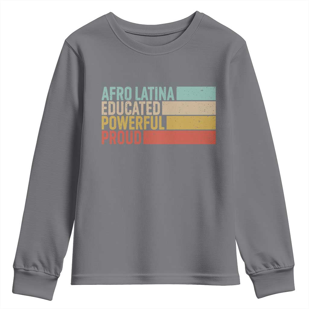 Afro Latina Youth Sweatshirt Educated Powerful Proud Hispanic Heritage Month - Wonder Print Shop