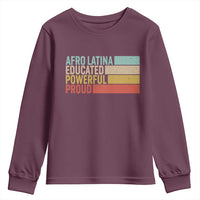 Afro Latina Youth Sweatshirt Educated Powerful Proud Hispanic Heritage Month - Wonder Print Shop