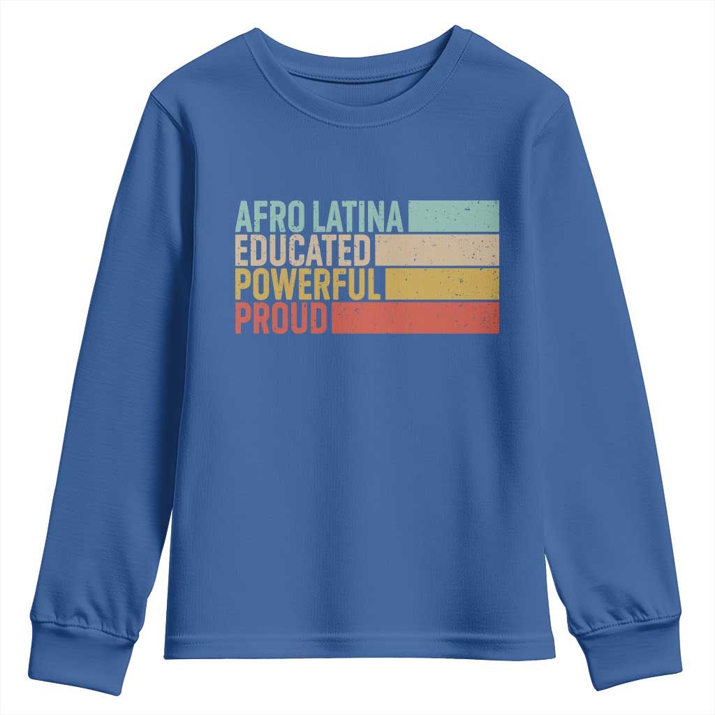 Afro Latina Youth Sweatshirt Educated Powerful Proud Hispanic Heritage Month - Wonder Print Shop