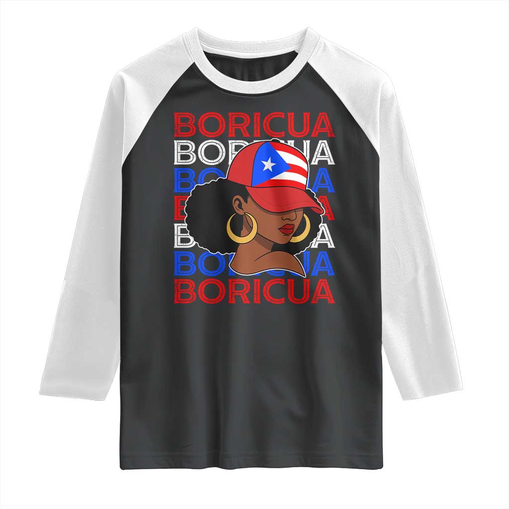 Puerto Rico Boricua Girl  Proud Puerto Rican Hispanic Heritage Raglan Shirt - Wonder Print Shop