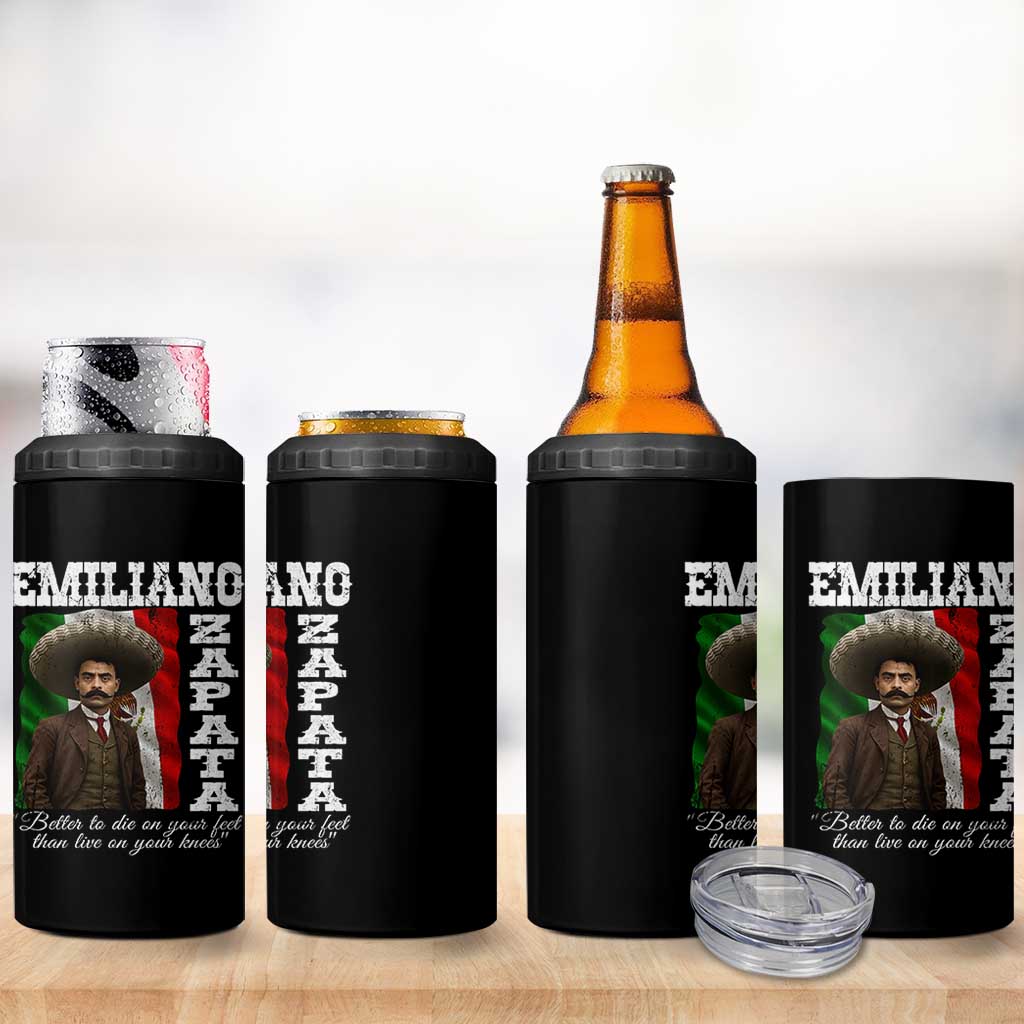 Emiliano Zapata 4 in 1 Can Cooler Tumbler Better To Die On Your Feet Than Live On Your Knees Mexican Revolution - Wonder Print Shop