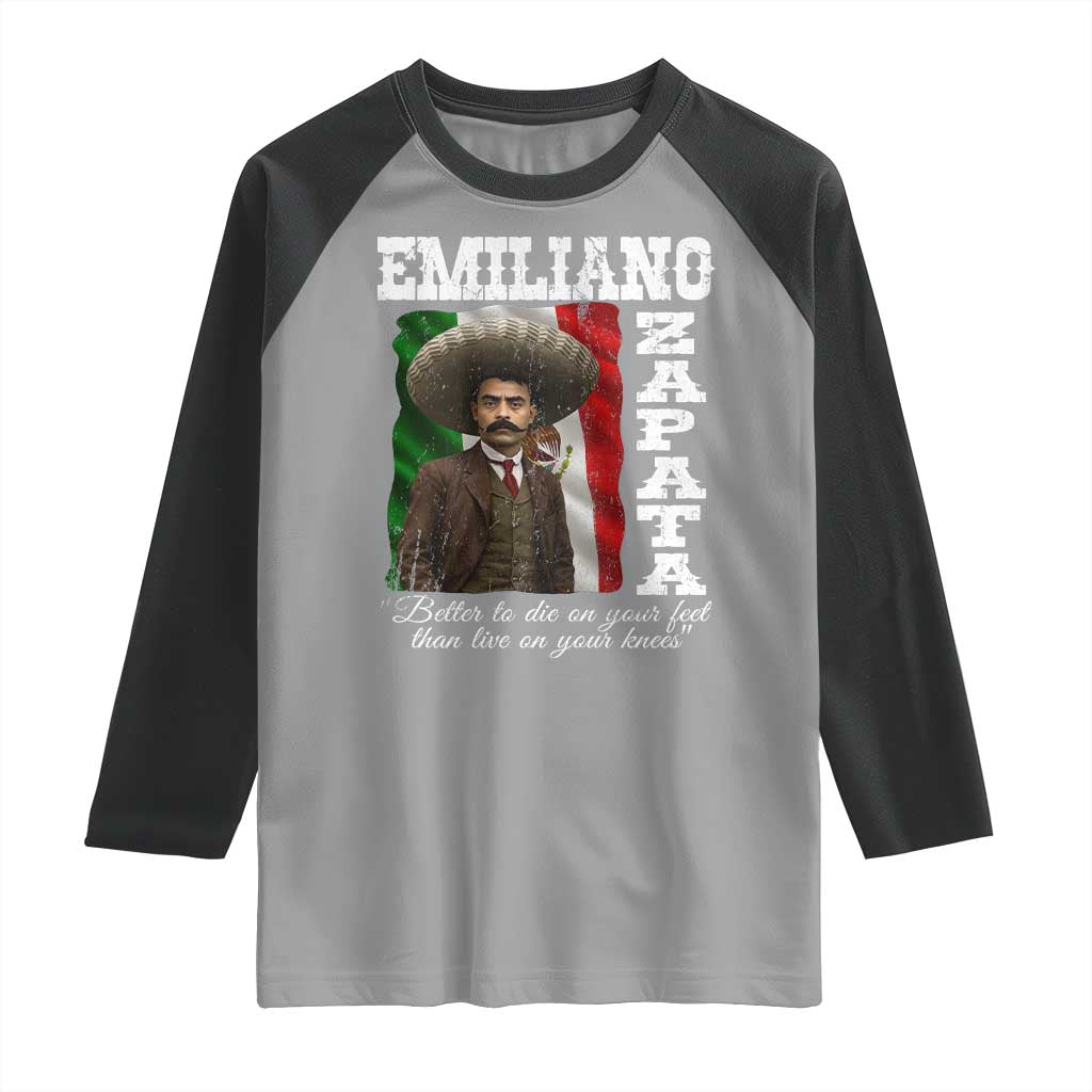 Emiliano Zapata Raglan Shirt Better To Die On Your Feet Than Live On Your Knees Mexican Revolution - Wonder Print Shop